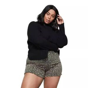 GOOD AMERICAN Olive Leopard Print Denim Cut Off Shorts Size 14 NEW
